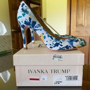 Ivanka Trump Blue Floral Fabric Stilletos - NEW In Box